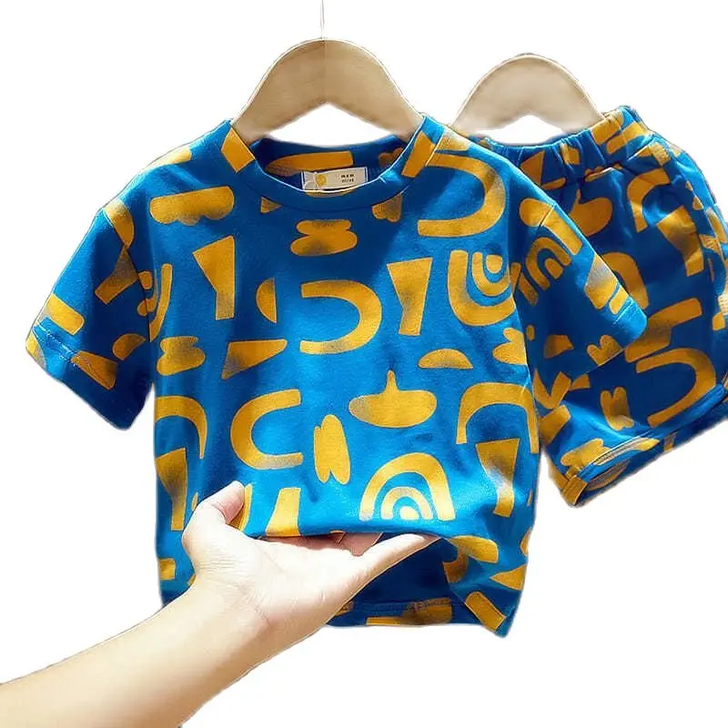 

VIDMID Boys short-sleeved suit 2021 summer new graffiti short-sleeved two-piece cotton suit Korean version of the tide P4028