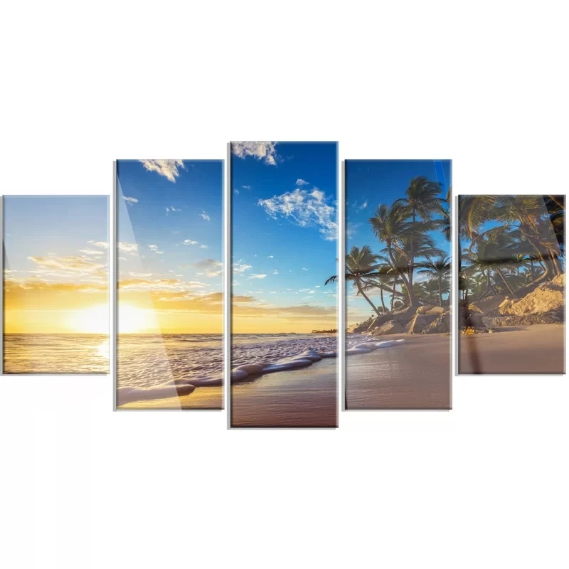 

Home Decor Canvas Painting Paradise Island Beach Sunrise Pictures 5 Pieces Wall Art Prints Modular Poster For Living Room Frame