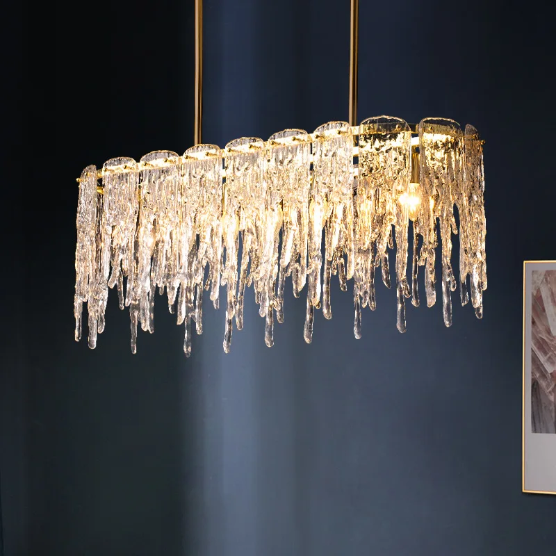 

Modern Dining Room Luxury Glass Plated Gold Led Penant Lights Straight Metal Lustre Hanging Lamp Indoor Led Lamparas Fixtures