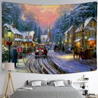 christmas oil painting tapestry wall hanging psychedelic witchcraft art snow scene background cloth home decor