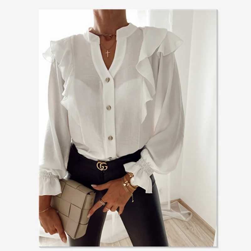 Блузка EGirl с длинным рукавом в виде листьев лотоса осень 2020 летняя модная