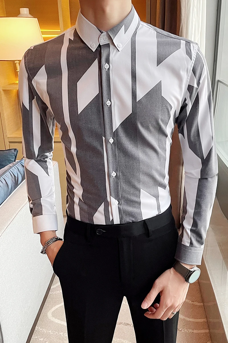 

Shirts High Quality Men Long Sleeve Slim Fit Formal Dress Shirts 2021 Spring Casual Plaid Shirt Streetwear Social Party Blouse