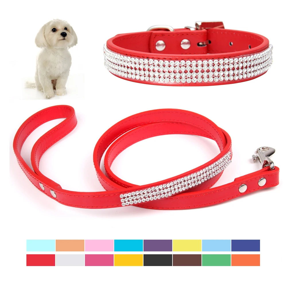

Bling собаки кожаный поводок с Стразы Регулируемый выгула собак ремень класса люкс тяговый трос для животных для маленьких больших товары для...