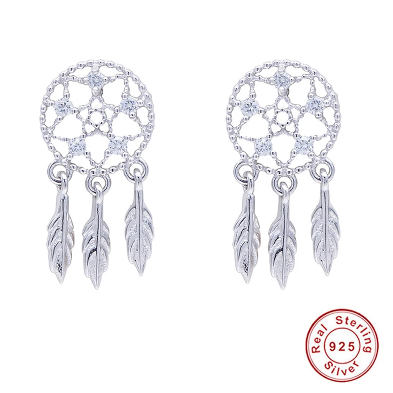 Женские сережки с прозрачными кристаллами Ловец снов из стерлингового серебра 925