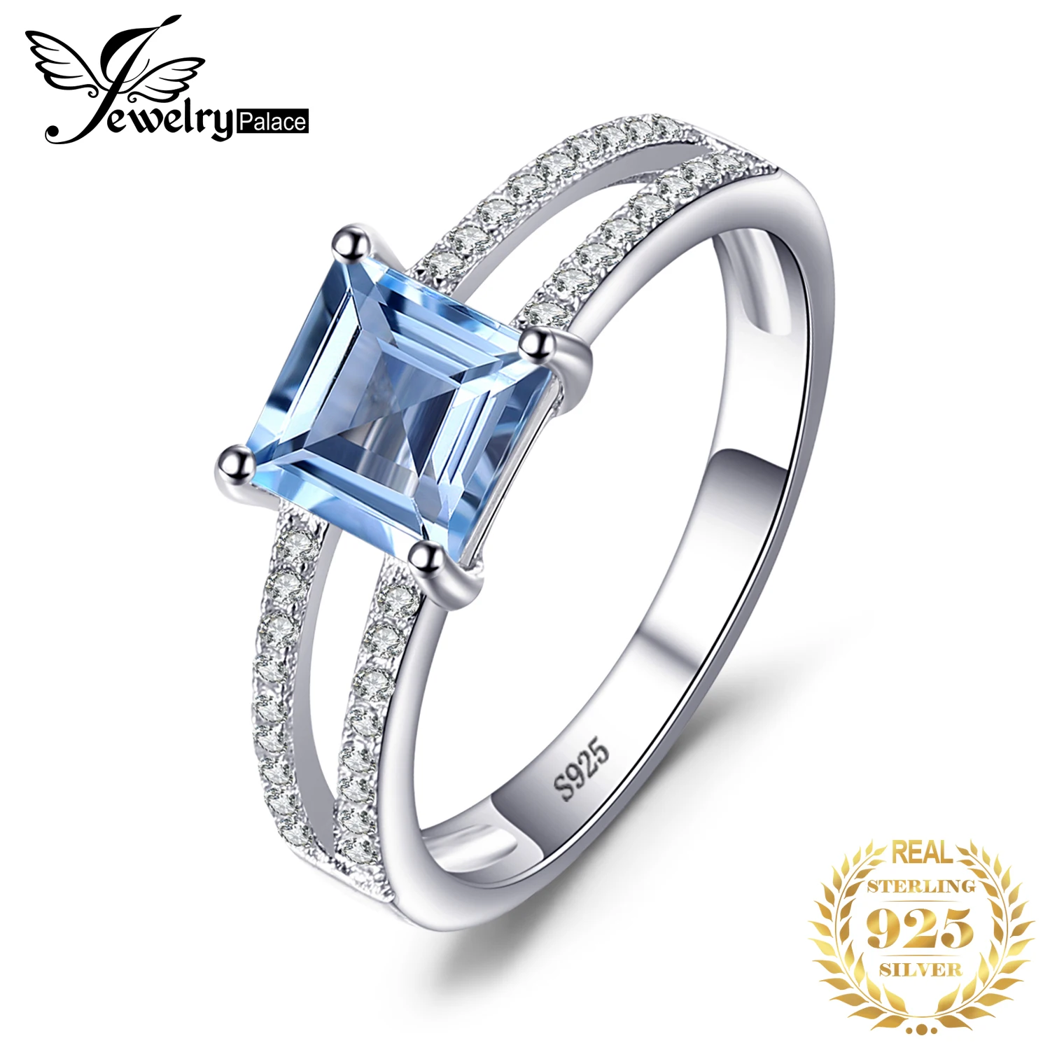 JewelryPalace 1.4ct Принцесса Cut Голубой Топаз Обручальное Юбилейные Кольца Для Женщин