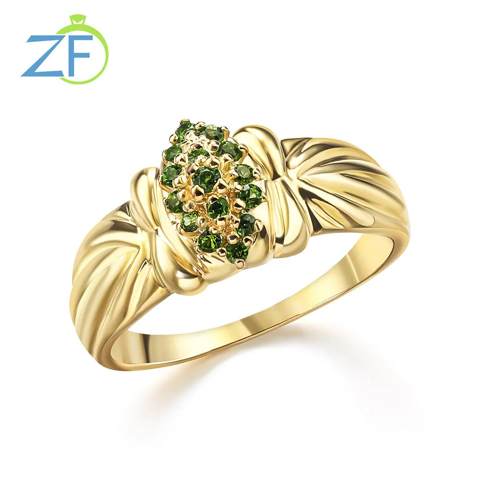 

GZ ZONGFA New Trendy Natural Chrome Diopside High Quality Elegant Round Geometry Rings Jewelry Women Wedding Rings