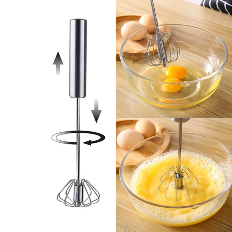 Semi-automatic Egg Beater Stainless Steel Whisk Manual Hand Mixer Self Turning Stirrer Kitchen Tools Gadgets | Дом и сад