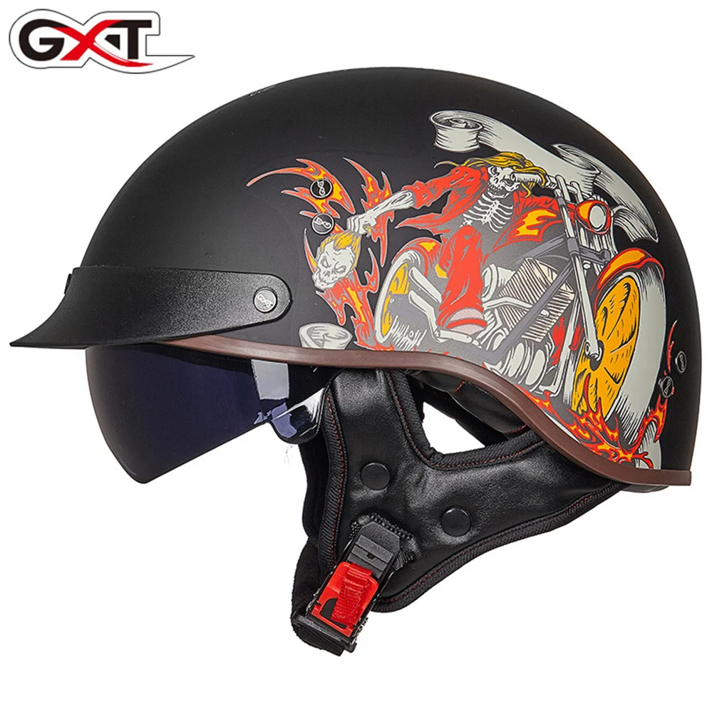 

GXT Vintage Motorcycle Helmet Cafe Racer Men Woman Motorbike Scooter Riding Half Face Helmets Chopper Style Casco Moto Capacete