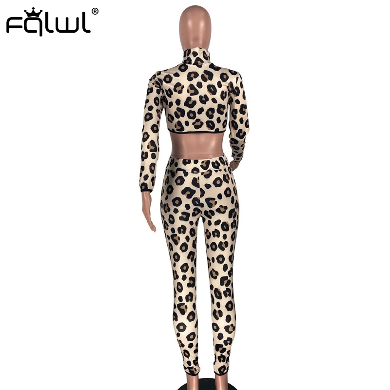 

FQLWL Leopard Print Sexy Club Pink Outfits Crop Top Leggings Women Two 2 Piece Set Women Matching Sets Autumn Ladies Tracksuits