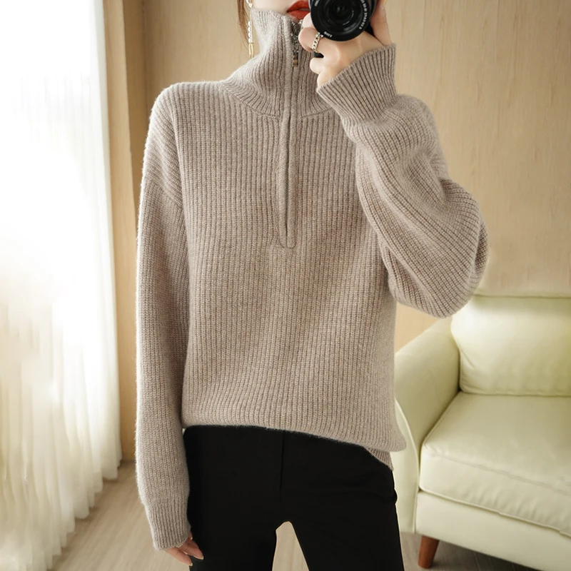 

Loose Turtleneck Women's Pullover 100% Pure Wool Sweater Long Sleeve Knitted Autumn and Winter Pure Color New Cashmere Sweater