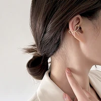 trendy metal lines bows ear bone clip women korean style sweet hollow ear clips irregular non pierced earring lady jewelry gift