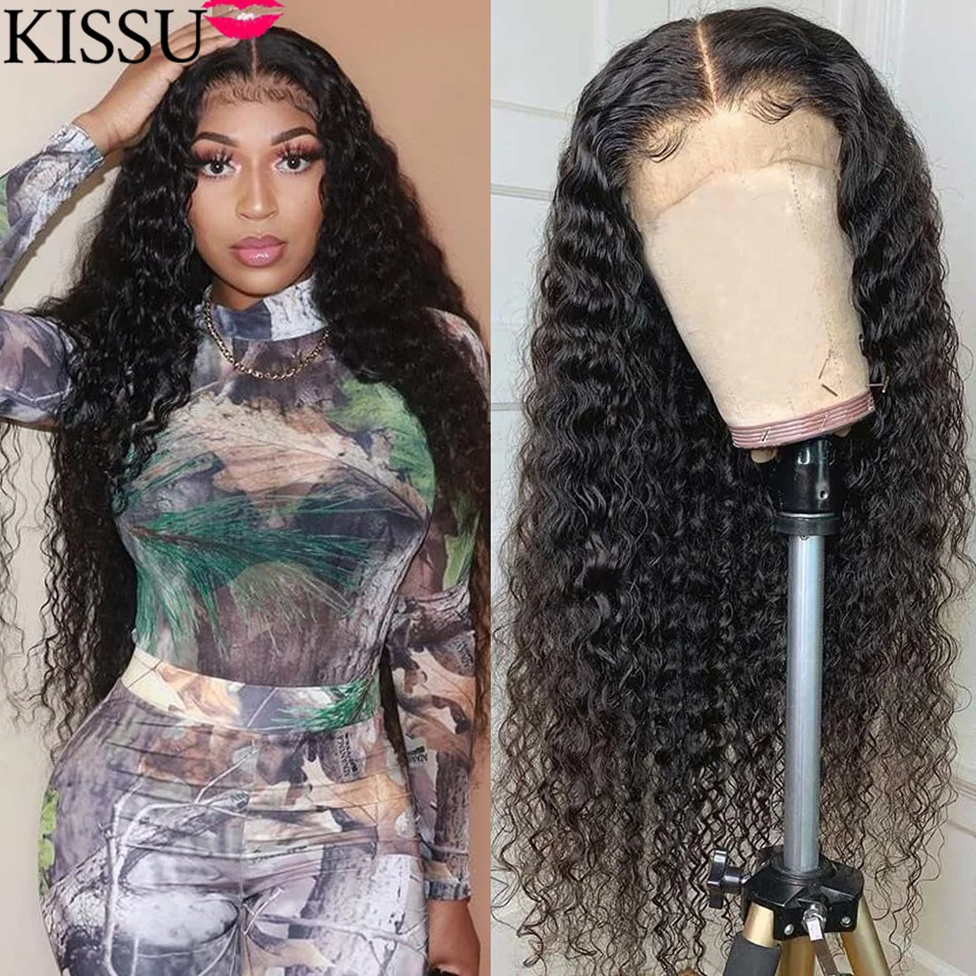 

Парик с глубокой волной на сетке спереди, искусственные вьющиеся волосы, 13x4 HD, прозрачная сетка спереди, парик для женщин с застежкой 4x4