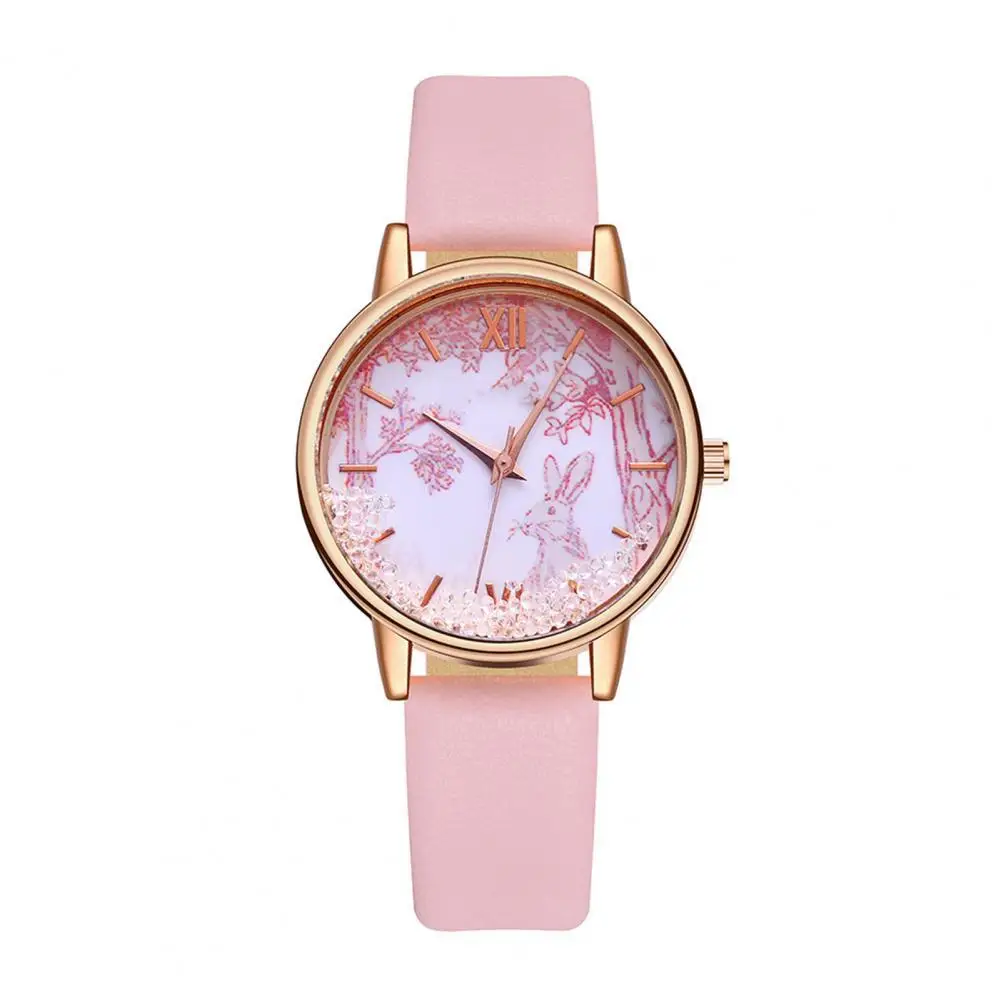 

Rhinestones Women Quartz Watch Rabbit Pattern Quicksand Faux Leather Wristwatch Female Lady Luxury Bracele Watches Gift For Girl