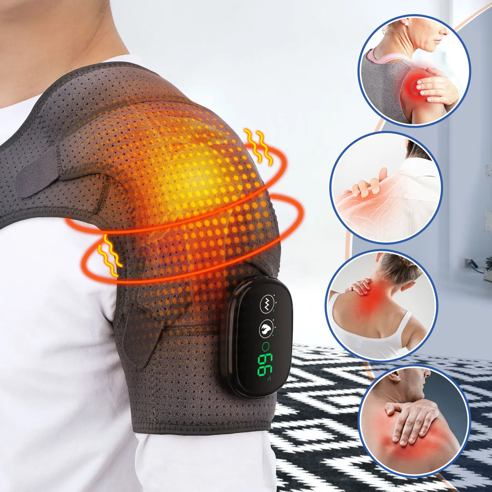 

3 Levels Electric Heated Therapy Massage Shoulder Brace Vibration Support Belt Arthritis Pain Relief Health Care Rehabilitation