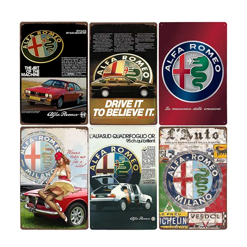 

Alfa Romeo Vintage Decoration For Garage Metal Tin Sign Car Wall Posters Retro Plaque Decorative Plate Home Decor 20x30cm