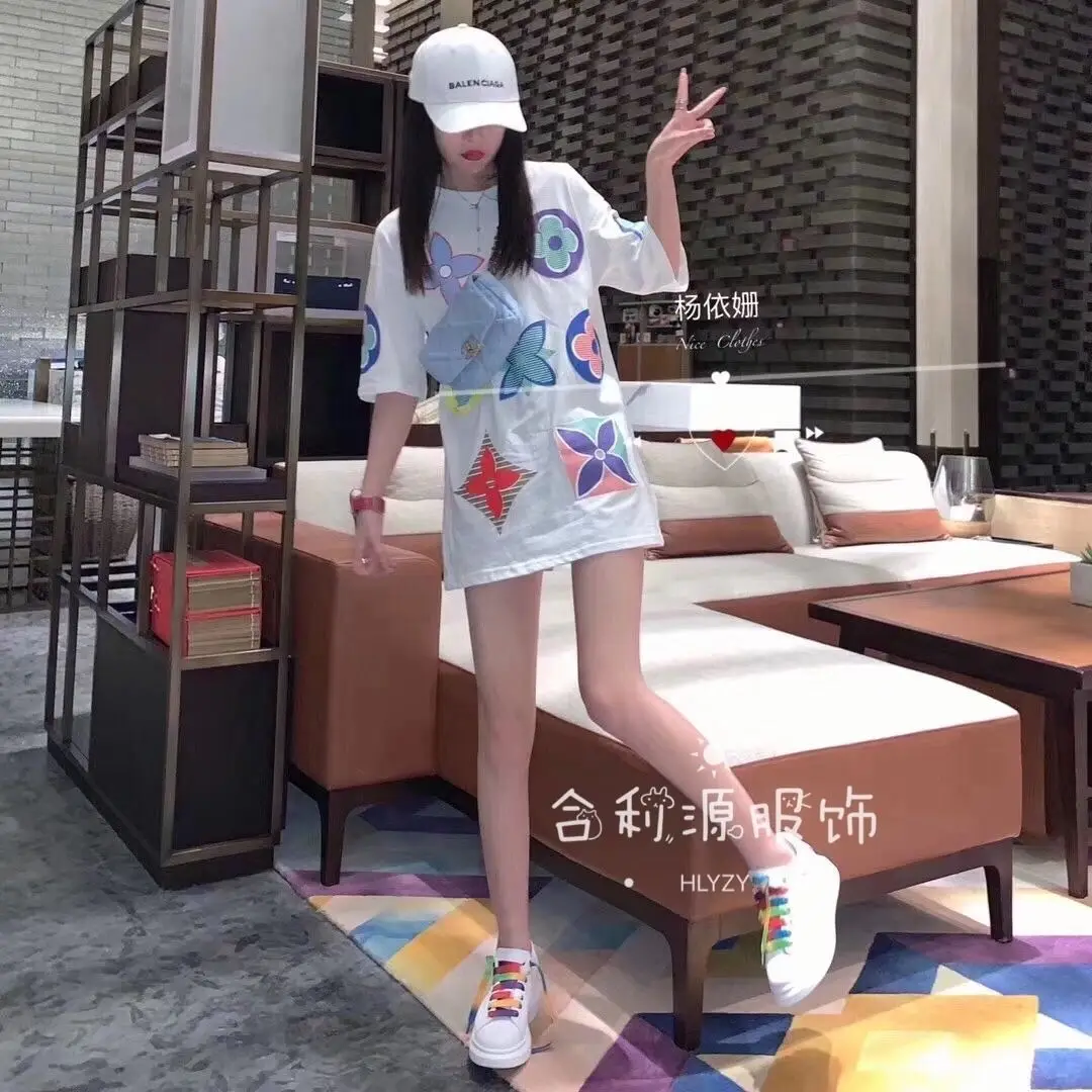 

Net red same old flower short sleeve women's bottom shirt Student Korean loose size spring summer top white T-shirt
