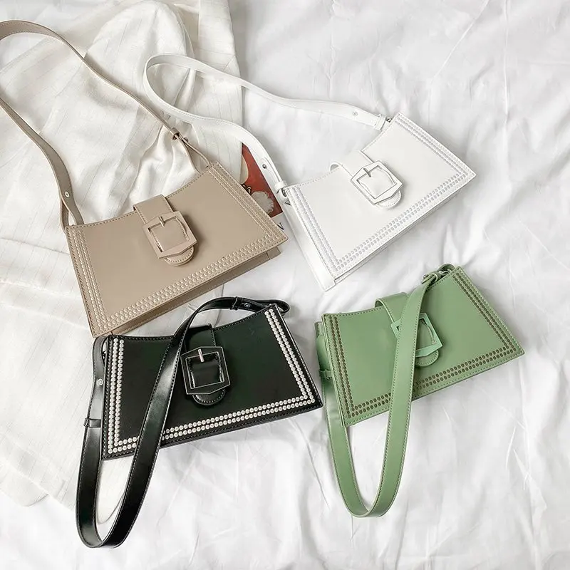 

Fashion Thread Designer Shoulder Bag New Solid Color Soft Leather Crossbody Bags For Women 2020 High Quality Ladies Baguette Bag