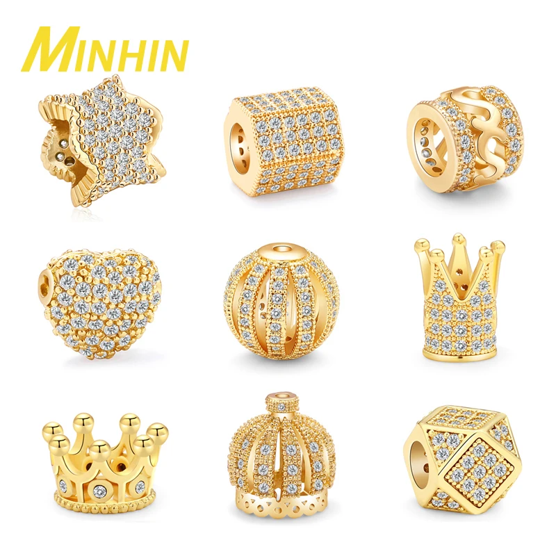 MINHIN 3 шт./лот Белый Черный Циркон DIY разделительные бусины сердце Корона шармы Аксессуары для браслета Бисероплетение ювелирные изделия