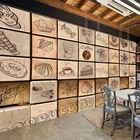 Самоклеящиеся обои 3D деревянные блоки Ретро Кафе Ресторан фон Настенный декор креативное искусство водонепроницаемый Фотообои