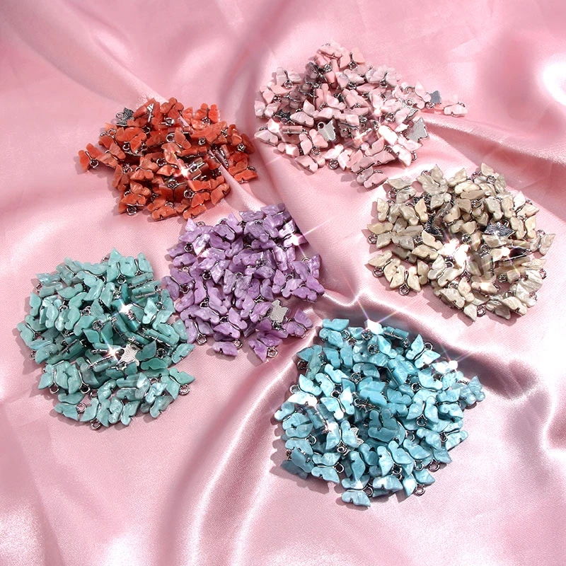 JJFOUCS 50 шт./компл. модные блестящие Акриловые Бабочки серебряного цвета для