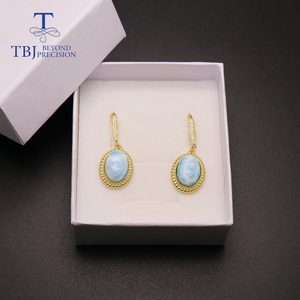 

Larimar earrings Natural gemstone contracted design 925 sterling silver gold color fine jewelry nice gift for women