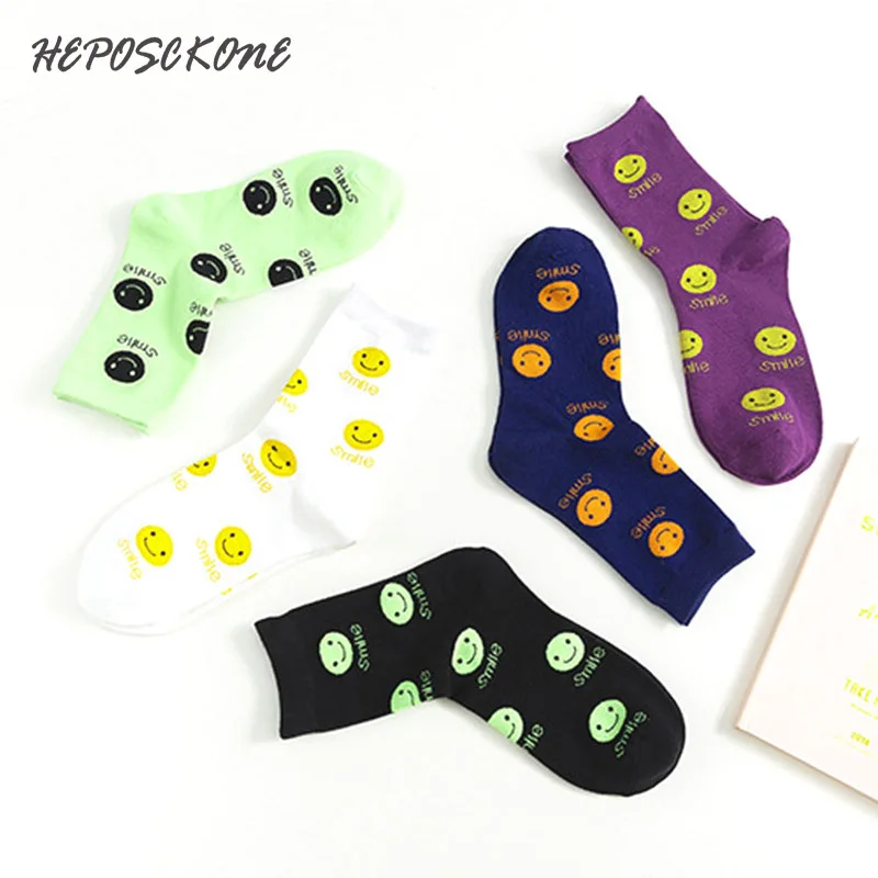 Новые женские носки из чистого хлопка веселые забавные с улыбающимся лицом