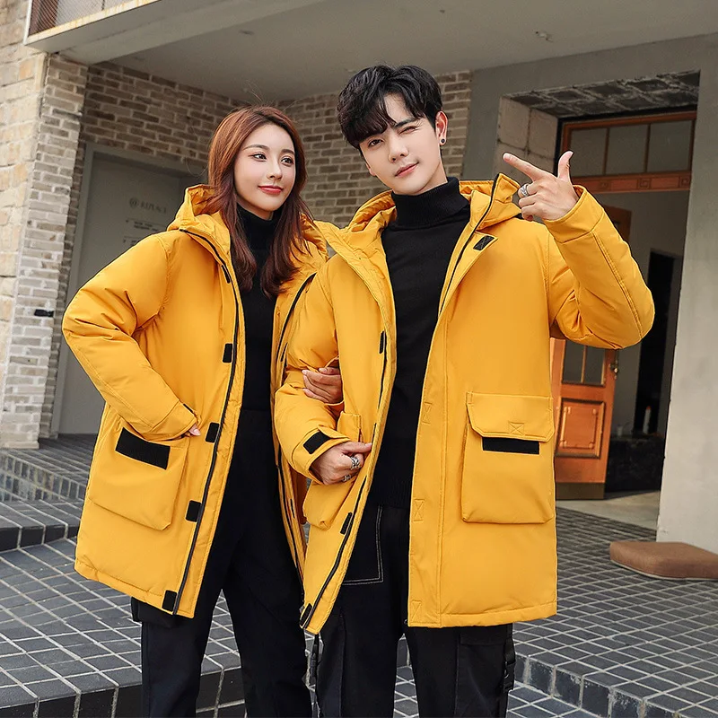 Mid-length Thick Warm Winter Tooling Wind Overalls Hooded 2021 New Fashion Couple Men Down Jacket Women's