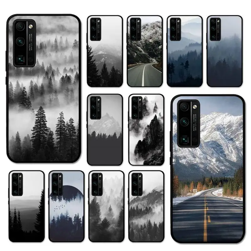 

Black White Mountain Pine Tree Forest Mountain Phone Case For Huawei Honor V30 30 9X 7A Pro View 20 10 9 10I 8C 8X 5A Play