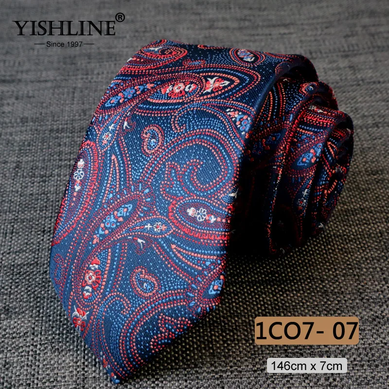 YISHLINE модный мужской галстук 7 см с узором пейсли, Классический Цветочный галстук, 1200 иглы, галстуки для шеи, галстук для жениха, Свадебный галстук, обтягивающий синий и красный цвета