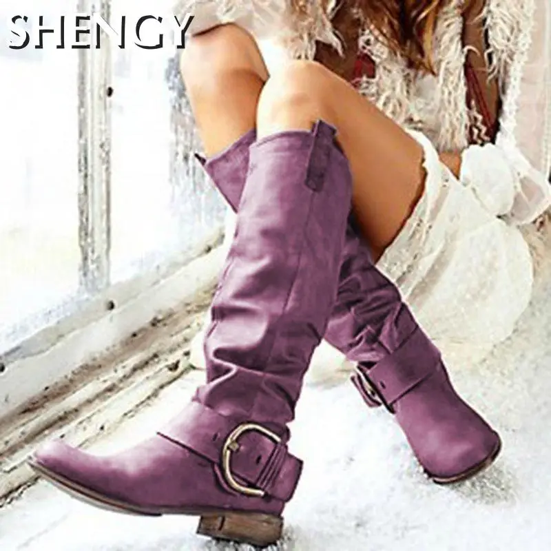 Зимние новые модные женские сапоги выше колена однотонные повседневные