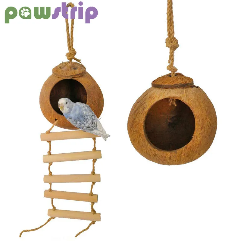 

Parrot Nest Natural Coconut Shell Birds House Hanging Chain Cage Feeder Swing Toys for Parakeet Squirrel Hamster Bird Supplies