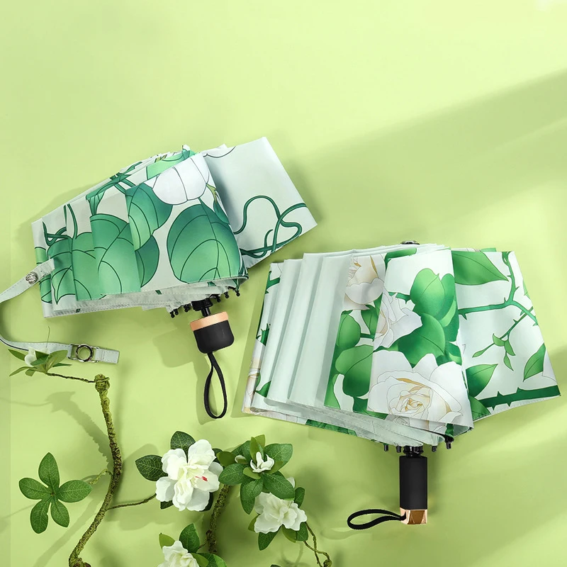 Women Elegant Flower Folding Umbrellas Black Coating Anti UV Parasol Women's Umbrella Girl Travel Rain Gear Compact Parapluie | Дом и сад
