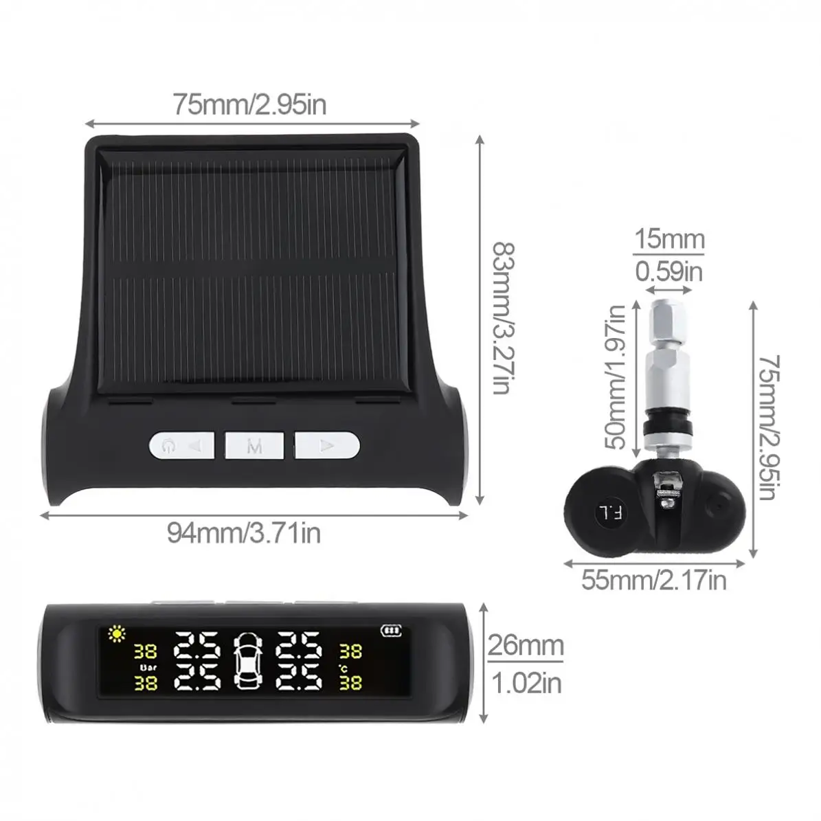 Солнечная энергия TPMS автомобильная система контроля давления в шинах Система