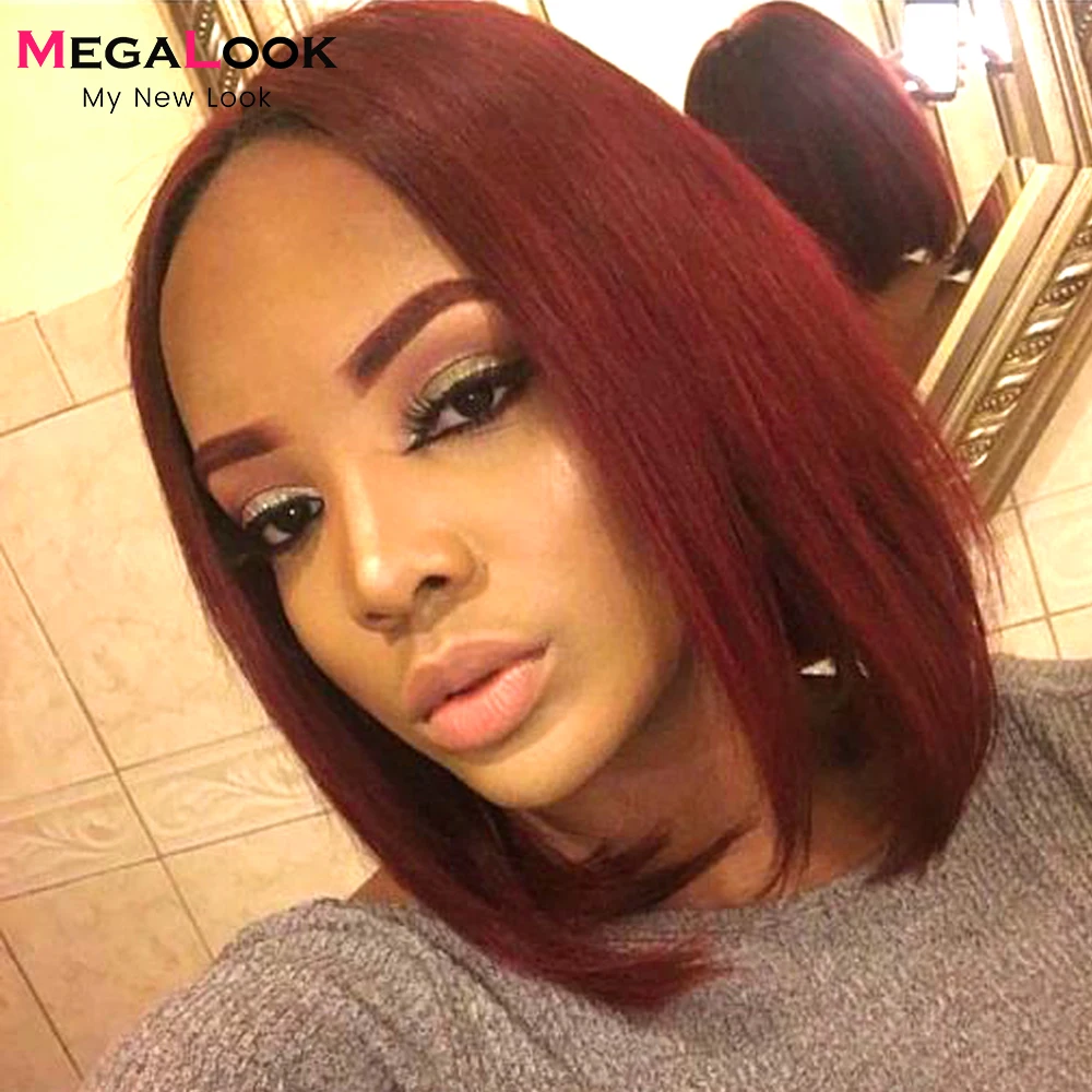

Double Drown Virgin Hair 13x5x2 Lace Front Wig Colored Human Hair Wig Ombre #4 99J Burgundy Blonde Brown Ginger Short Bob Wigs