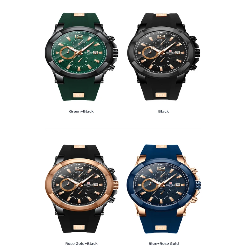 

REWARD New Fashion Mens Watches Top Brand Luxury Big Dial Military Quartz Watch Silicone Waterproof Sport Chronograph Watch Men