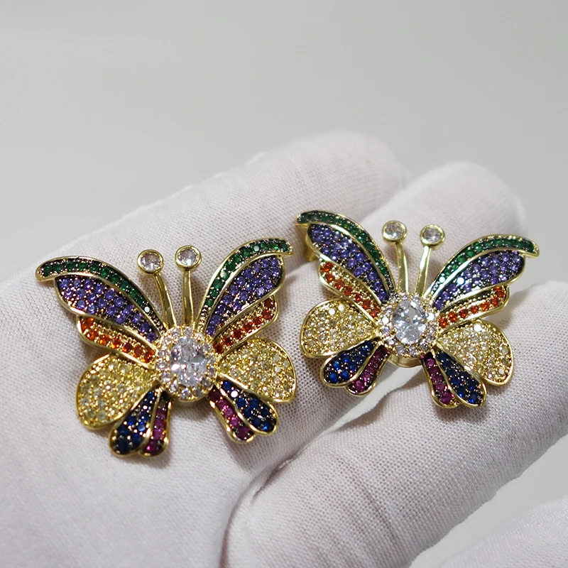 

Luxury 18K gold color Lines Colorful Full Mirco Pink Cubic Zircon Dangle Earring For Women Wedding Bohemia Hot