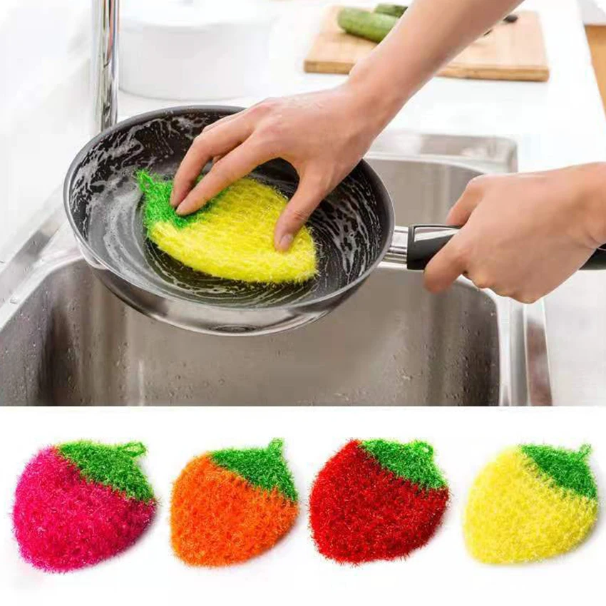 

1Pc Kitchen Dish Cleaning Towels Dishwashing Cloths Rag Strawberry Wipes Cloth Hanging Non-stick Oil Scouring Pad Cleaning Brush