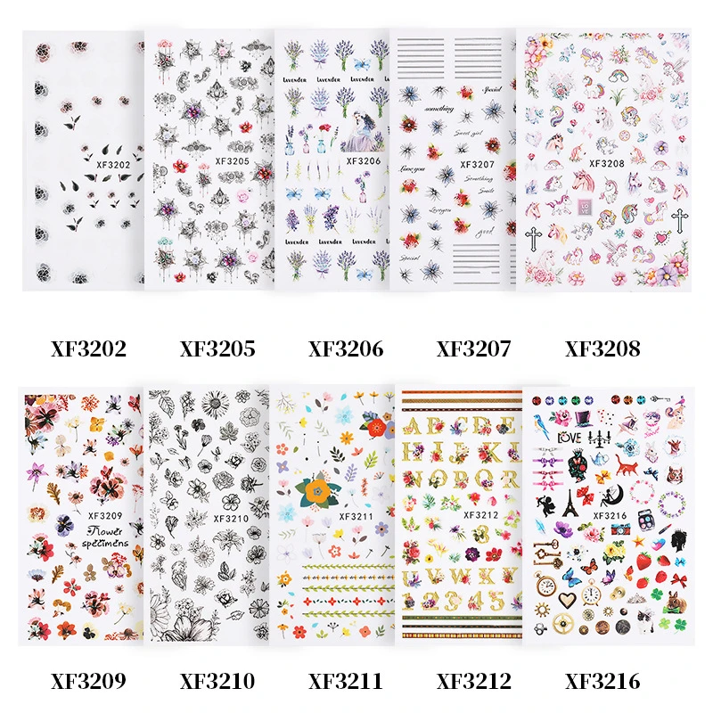 

1 Sheet 2021 New Nail Water Decals Flower Series Daisy Lavender Nail Sticker flower Plant letters Transfer Sticker DIY