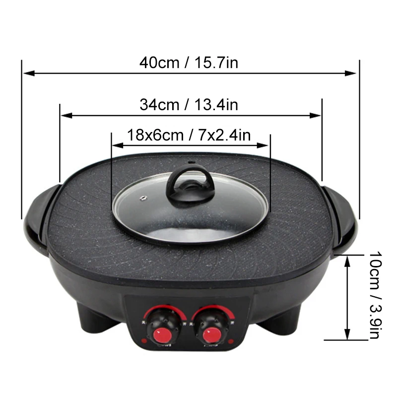 

220V 1800W 2 in 1 Smokeless Non-stick Barbecue Pan Grill Machine Hot Pot BBQ for Family Friends Party