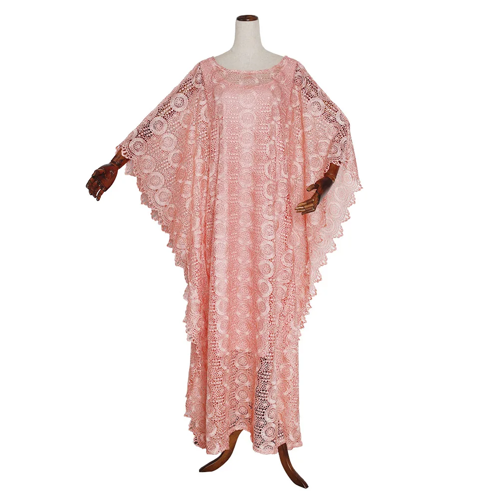 

Elegant Wedding Party Embroidery Floral African Women's Guipure Lace Long Dress Dashiki NIgeria Female BAtwing Sleeve Bou Bou