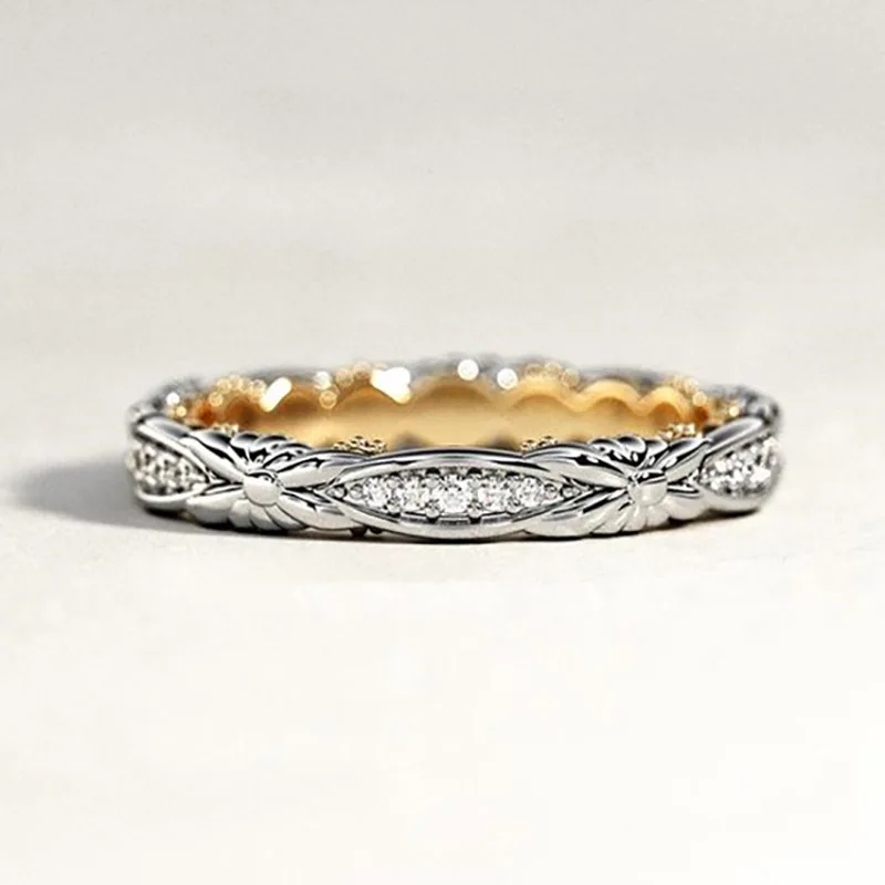 

Vintage Female White Crystal Stone Ring Rose Gold Silver Color Wedding Rings For Women Dainty Round Zircon Engagement Ring