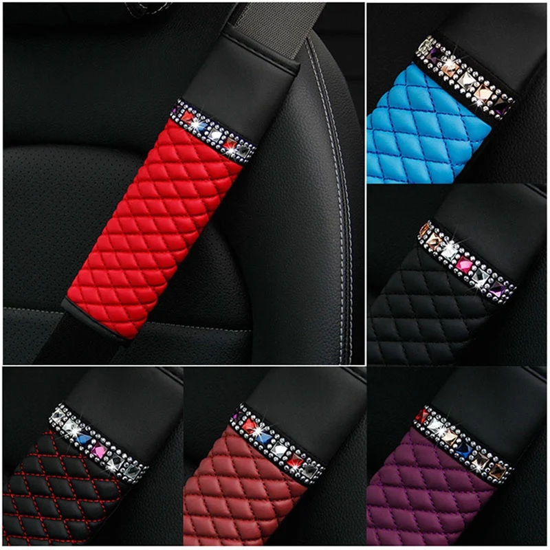 

Bling Crystal Car Seat Belt Pad Rhinestone Leather Safety Belts Cover Seatbelt Shoulder Strap Pad Auto Styling Interior Decor