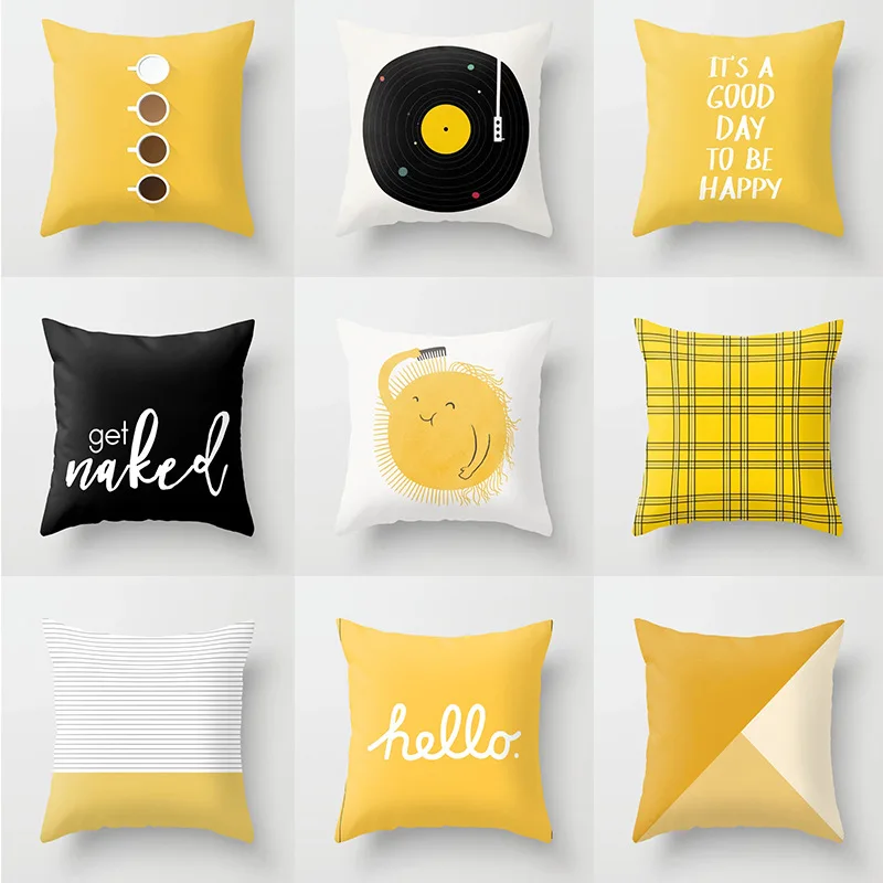 

Yellow Cartoon Plaid Pattern Pillowcase Office Home Fabric Office Home Sofa Decorative Pillowcase Wholesale
