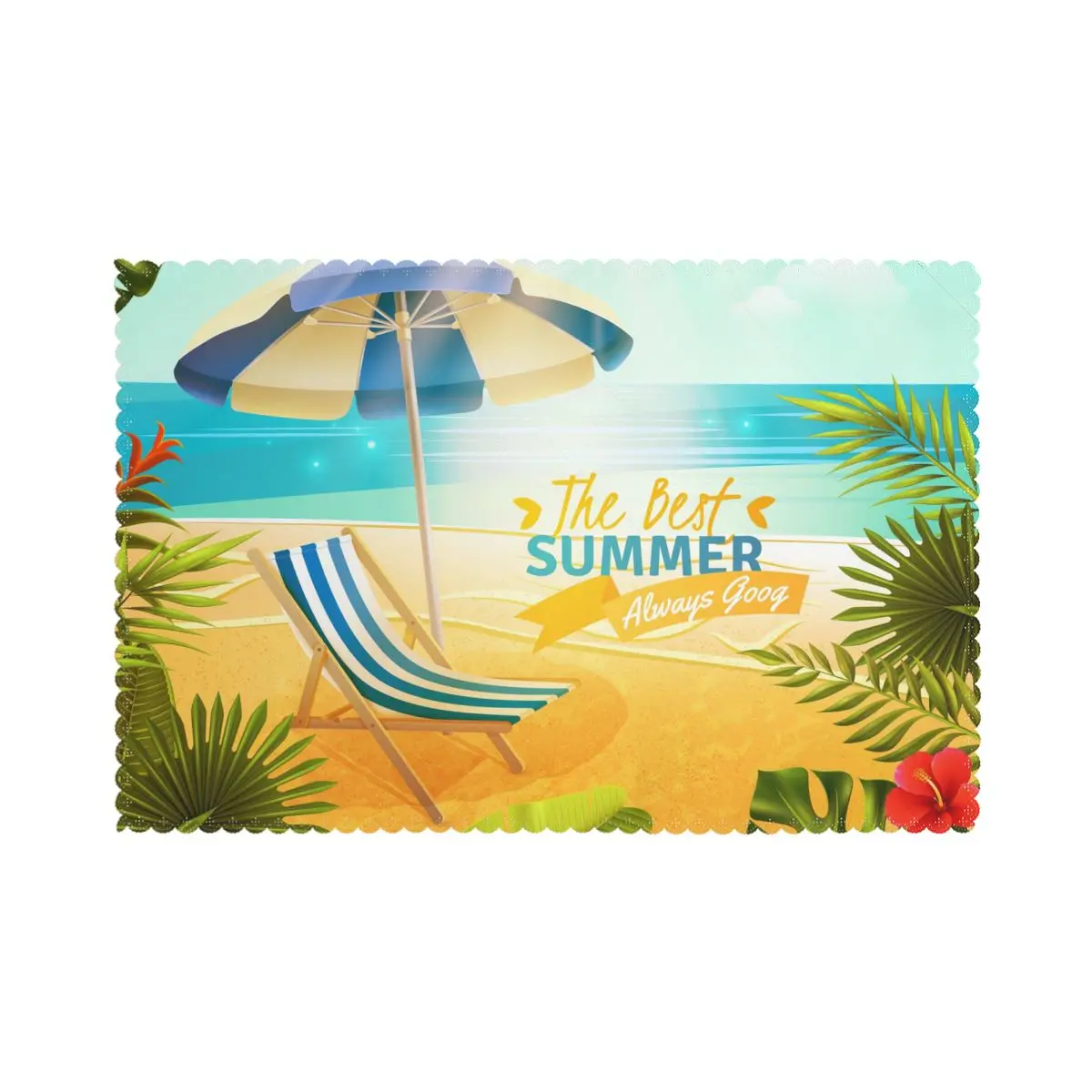 

Tableware Pad Placemats 6 Pcs Table Mat Non-Slip Tropical Resort Cartoon Illustration Placemats for Dining Table
