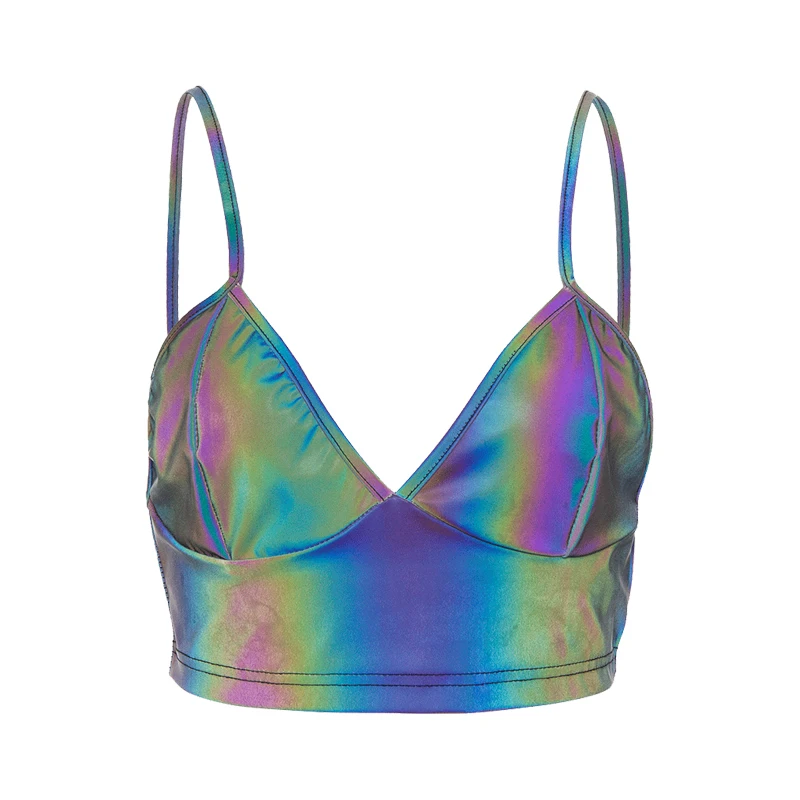 

Handsome V-neck Reflective Sling Women's High Waist Bare Navel Thin All-match Vest Sexy Reflective Underwear