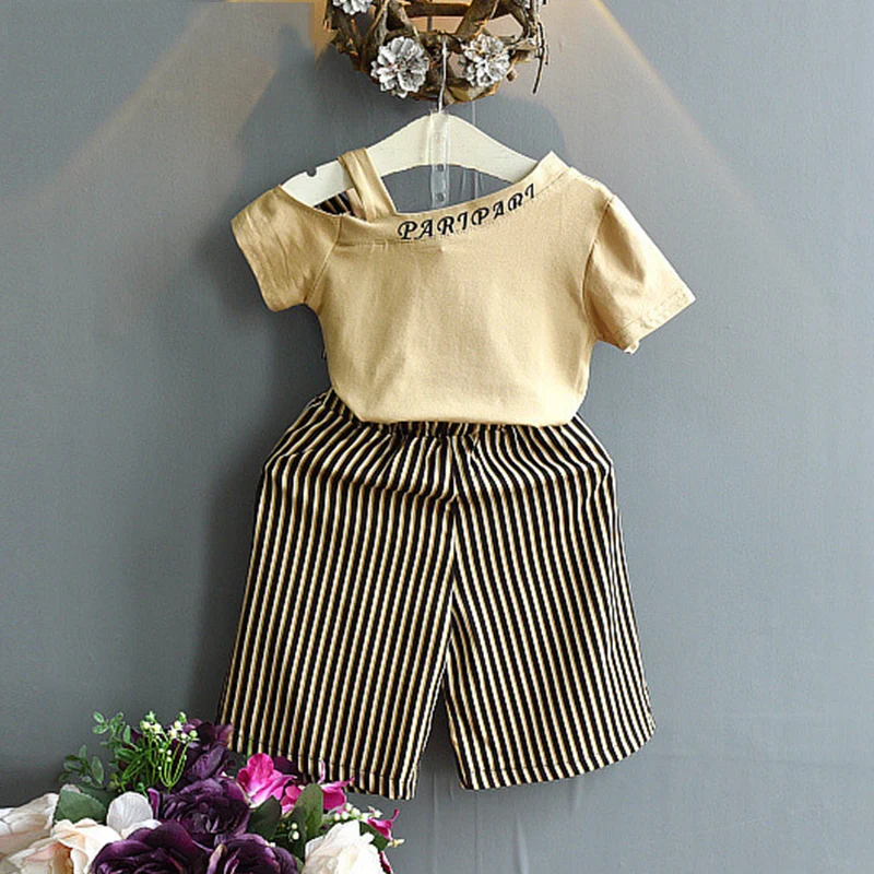Комплекты одежды для девочек Одежда Модный Топ с короткими рукавами + широкие