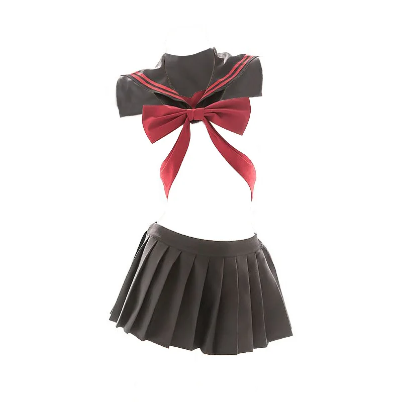 

School Girl Uniform Lingerie Cosplay Bowknot Sexy Bare Breast Top Black Pleated Skirt Women Student Sailor Erotic Anime Costume