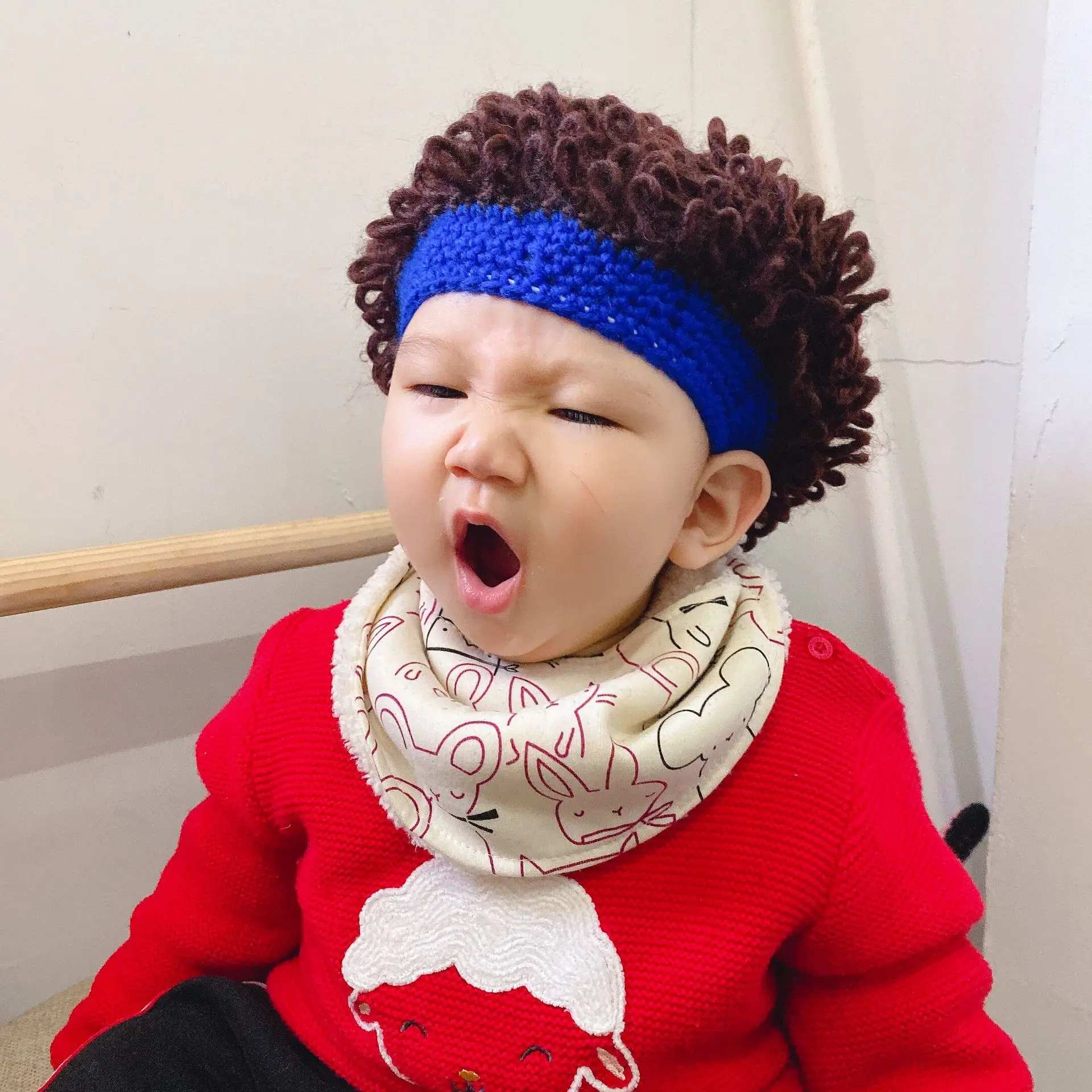 

Handmade Cotton Woolen Baby Hat Spring and Autumn Boys and Girls Children's Wig Hat Autumn and Winter Baby Hat Thickened