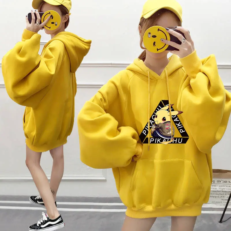 Толстовка с капюшоном Pokemon для мужчин и женщин желтая толстовка рисунком Пикачу