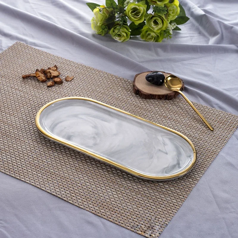 Nordic Стиль позолоченный овальная тарелка Творческий Керамика плиты мраморная